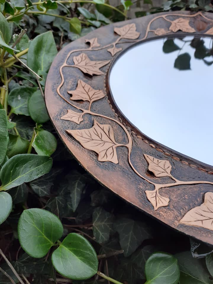 Miroir Cuir et Minéraux